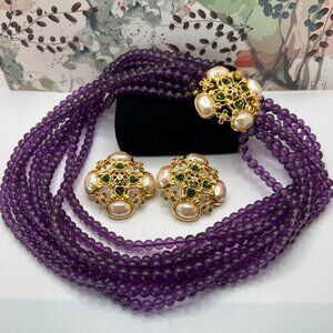 Elizabeth Taylor for Avon Forever Violet Necklace and CLIP Earring Set